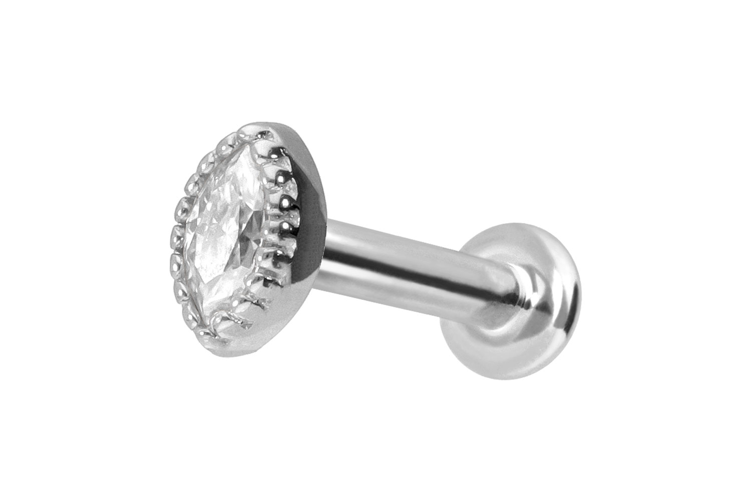 14 Karat Gold Labret Piercing mit Push Fit MOISSANIT-OVAL